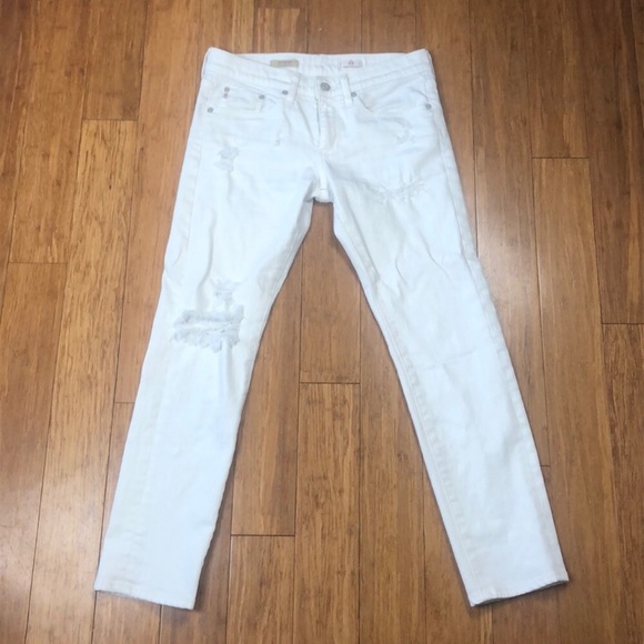 Ag Adriano Goldschmied Denim - AG Distressed White Piper Crop Slouchy Slim Jeans